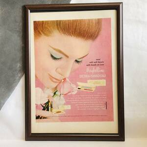 『 メイベリン　シャドゥ 』ビンテージ 広告　60年代　フレーム 付 ポスター 当時物 額付 LIFE 雑誌 アンティーク MAYLELLINE