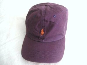 Poloポロラルフローレン ワンポイント刺繍 レザーベルト ベースボールキャップ/野球帽子 紫オレンジ