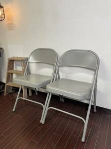 National Public Seating フォールディングチェア 2脚セット ③ グレー インダストリアル 折り畳み 椅子 NPS 金属製