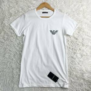 【E34】新品◎EMPORIO ARMANI エンポリオアルマーニ Tシャツ 半袖 ロゴ プリント ホワイト ブラック 48 Mサイズ 白×黒 メンズ トップス 