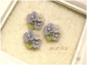 akahika*樹脂粘土花パーツ*ブーケ・紫陽花と雨粒・パープル