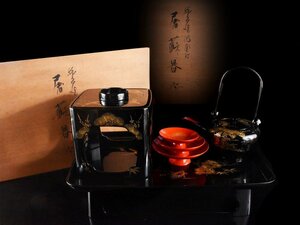 【雲】某資産家買取品 輪島塗 沈金松竹梅図屠蘇器一揃 箱付 古美術品(旧家蔵出)Y228 OTdsw