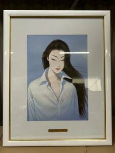 【た-4-158】120 鶴田一郎 『白いシャツ』額装 額縁付き 絵画 リトグラフ 複製 中古品