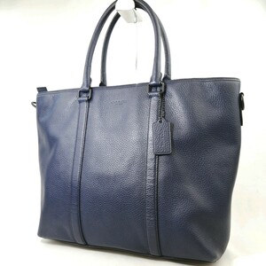 COACH コーチ レザー トート バッグ Navy BLEECKER PEBBLED LEATHER A4 ショルダー 肩かけ シボ 型押し ペブルド ロゴチャーム ネイビー 紺