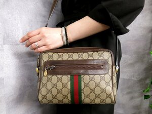 ●超美品●GUCCI オールド グッチ●シェリー●GGスプリーム●PVC カーフ レザー 本革●ショルダー バッグ●ブラウン系●G金具●Js46789