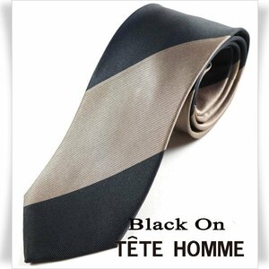 新品1円～★Black On TETE HOMME テットオム シルク絹100％ ネクタイ ストライプ ベージュ ブラック 正規店本物◆9956◆