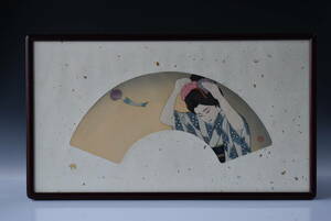 【三冬花】瀧秀水　作 現代浮世絵版画『ふうりん』木版画 扇面　1991年作』 限定