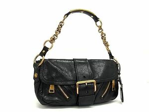 1円 ■美品■ PRADA プラダ レザー チェーン ショルダーバッグ 肩掛け レディース ブラック系 AY1711