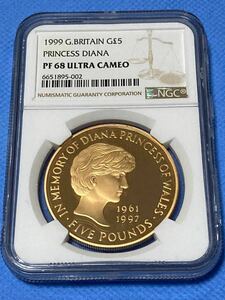 イギリス 1999年 ダイアナ妃追悼 5ポンド金貨 NGC PF68 Ultra Cameo 元箱COA付