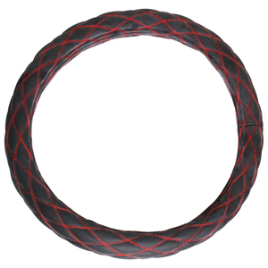 ヌバック調 スェード ダブルステッチ ダイヤカット ハンドルカバー ブラック×赤糸 Lサイズ ふそう 大型 ブルーテックススーパーグレード