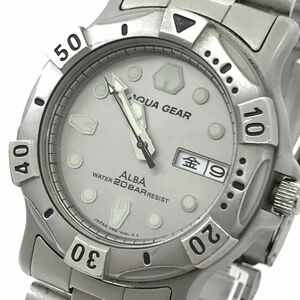 SEIKO セイコー ALBA アルバ AQUA GEAR アクアギア 腕時計 V348-6A50 クオーツ アナログ ラウンド カレンダー 電池交換済 動作確認済