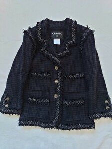 CHANEL★美品★ツイード ジャケット黒３６/シャネル・ブレード