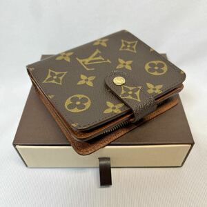 【外見綺麗】LOUIS VUITTON ルイヴィトン　二つ折り財布　コンパクトジップ　モノグラム　財布　ブラウン　中古品　箱付き