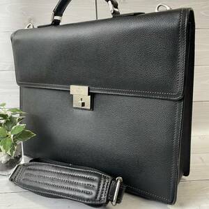 【極美品】ランバンコレクション LANVIN ビジネスバッグ ブリーフケース 本革 レザー ブラック 黒 2way 斜め掛け A4可 ダレスバッグ メンズ