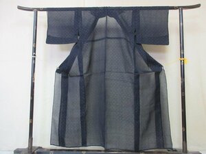 1円 良品 麻 着物 小紋 アンティーク 大正浪漫 上布 黒 幾何学 抽象 絣文様 単衣 身丈145cm 裄63cm ◆逸品◆【夢職】★★★★