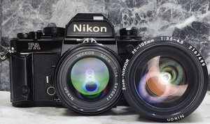 【終活コレクション整理】 Nikon FA 黒＋Ai-s NIKKOR 50mm f1.4＋35-105mm マクロ付ズーム 各動作良好 露出計OK ニコン フィルムカメラ