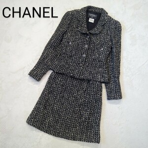 一円〜　高級　シャネル　CHANEL　セットアップ　スーツ　ジャケット　スカート　ツイード　ココマーク　セレモニー　銀釦　S　冠婚葬祭