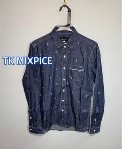 ■TK MIXPICE◾️NAVYネイビー海軍　総柄長袖シャツ:M