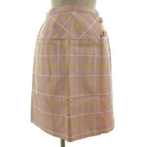 クレージュ courreges スカート 台形 ラップスカート ミディ丈 日本製 コットン混 格子柄 ピンク 黄色 白 67-93