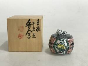 HG6369　平安正阿弥作 干支 色絵 丑 香合 牛 うし 共箱 茶道具 陶芸 陶磁器