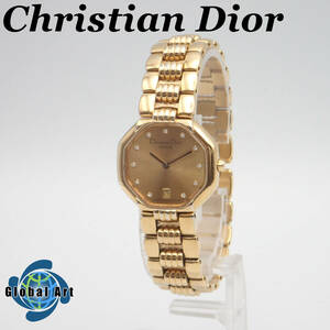 え05076/Christian Dior クリスチャンディオール/クオーツ/レディース腕時計/11P/文字盤 ゴールド
