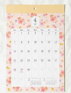 4月始まり フラワー イラスト フレーム 2024年 コンパクトカレンダー A4