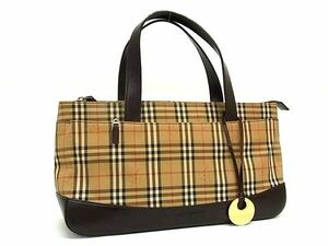 1円 ■美品■ BURBERRY バーバリー ノバチェック キャンバス×レザー ハンドバッグ トートバッグ レディース ブラウン系 FB0560