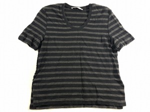 ソニアリキエル 訳あり SONIA RYKIEL ボーダー柄 半袖ニット地Tシャツ L位 黒