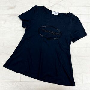 1438◎ courreges クレージュ トップス カットソー Tシャツ 半袖 ビック ロゴ 刺繍 カジュアル ネイビー レディース38