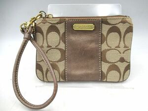 ☆COACH コーチ シグネチャー×レザー ゴールド金具 ポーチ ブラウン×ピンク 中古☆