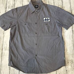 90s USA製 OLD STUSSY ストライプ ワッペン ダブルポケット ビンテージ ワークシャツ 半袖シャツ
