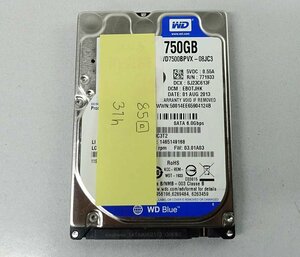 使用わずか クリックポスト WD WD7500BPVX-08JC3 750GB HDD 2.5インチ/SATA/データ消去 ハードディスク S041508