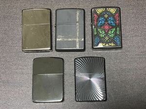 1円〜激安スタート ZIPPO 喫煙具 チタンコーティング アーマー 両面加工 セイントステンドグラス レプリカ BLACK ON BLACK 着火未確認 