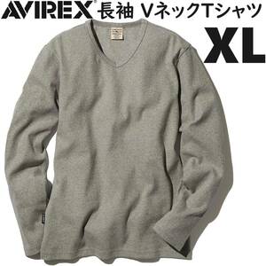 AVIREX デイリー RIB 長袖 Vネック Tシャツ グレー XLサイズ / リブ DAILY ロンT 灰色 BLACK ロングスリーブ アヴィレックス アビレックス