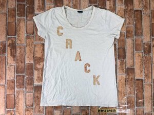 MOUSSY マウジー レディース 英字プリント バックプリント Uネック 半袖Tシャツ ダメージ加工 2 アイボリー系 綿ポリエステルレーヨン