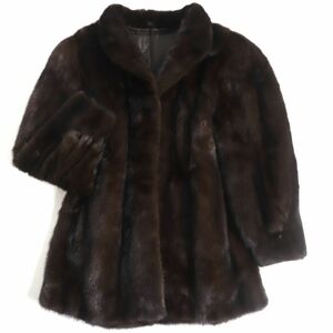 極美品▼MINK ミンク 本毛皮コート ダークブラウン 大きめサイズ15号 毛質艶やか・柔らか◎