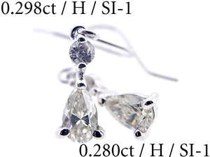 【BSJJ】K18WG ダイヤモンド0.298ct+0.280ct H/SI-1 ピアス ペアシェイプ ホワイトゴールド 中央宝石研究所 本物