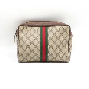 ★GUCCI グッチ 32 014 3553 オールドグッチ ヴィンテージ シェリーライン GG柄 PVC クラッチ セカンドバッグ ブラウン系