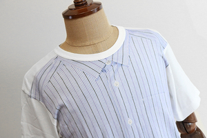 COMME des GARCONS HOMME PLUS ◆ 転写シャツプリント 半袖Tシャツ S ホワイト×ブルー カットソー コムデギャルソンオムプリュス ◆WX8