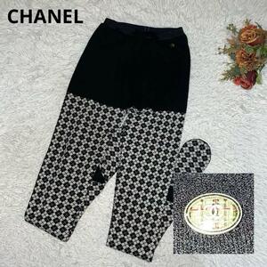 CHANEL シャネルロゴ金具付きタイツ　アーガイル　モノトーン　Mサイズ