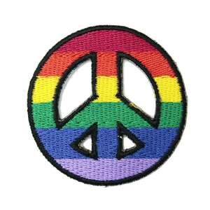 アイロンワッペン PEACE ピース マーク 平和 カラフル 虹色 レインボー デザイン 簡単貼り付け アップリケ 刺繍 裁縫