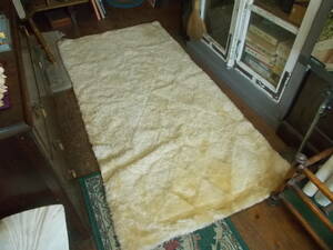 ヴィンテージ ムートンラグ マット ソファーシート 絨毯 カーペット 敷物 二枚仕立て ダイヤ形継ぎ接ぎ 当時物