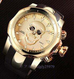 O847☆新品メンズ腕時計　高級感のあるスカル　カラー選択OK　ドクロ　ガイコツ　クォーツ