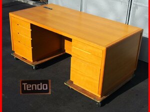 ★ 美品 天童木工 TENDO 役員両袖デスク サテンシカモア？ 突き板張り 最高級グレード エグゼクティブデスク