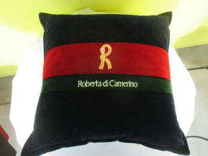 ★ロベルタ ディ カメリーノ　Roberta di Camerino クッション 刺繍 35×35×14.5cm 　約310㌘ ネイビー 紺 インテリア 　美品