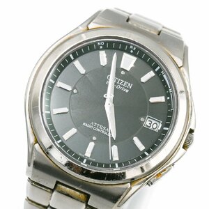 1円 稼働 CITIZEN シチズン ATTESA シチズン アテッサ エコドライブ H110-T011331 電波ソーラー QZ デイト 黒文字盤 腕時計 257320240402