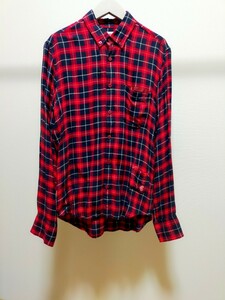 定価¥19440円 FACTOTUM ファクトタム レーヨンチェックシャツ 赤 44 日本製 レッド 長袖シャツ ビームス アローズ ラウンジリザード