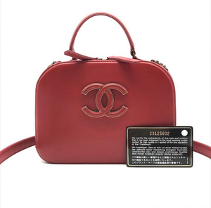 1円〜　CHANEL シャネル　バニティバッグ　2way ショルダー　ハンド　レザー　赤　シリアルシール　ギャランティカード