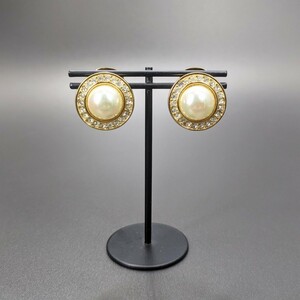Christian Dior クリスチャンディオール ヴィンテージ イヤリング ゴールドカラー パールデザイン ラインストーン アクセサリー