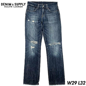 国内正規品■DENIM＆SUPPLY RALPH LAUREN (デニムアンドサプライ ラルフローレン) ダメージ加工 ストレート デニムパンツ W29L32